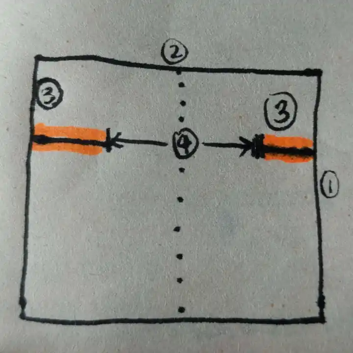 draw out the sleeves of t-shirt by connecting end points of measurement 4 to the edges of fabric (as marked out by measurment 3)