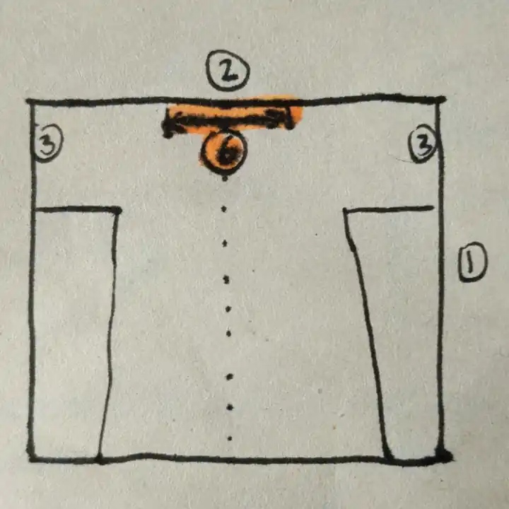 align measurement 6 centered on the fabric on the top (at the foldline), this is the collar hole.