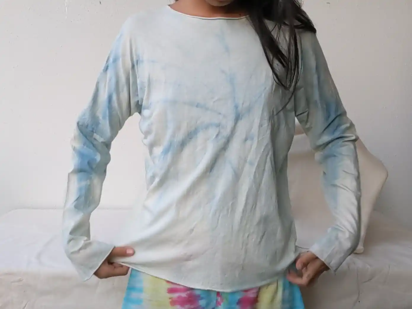 long sleeve version of the 2-seam t-shirt with indigo spiral tie dye