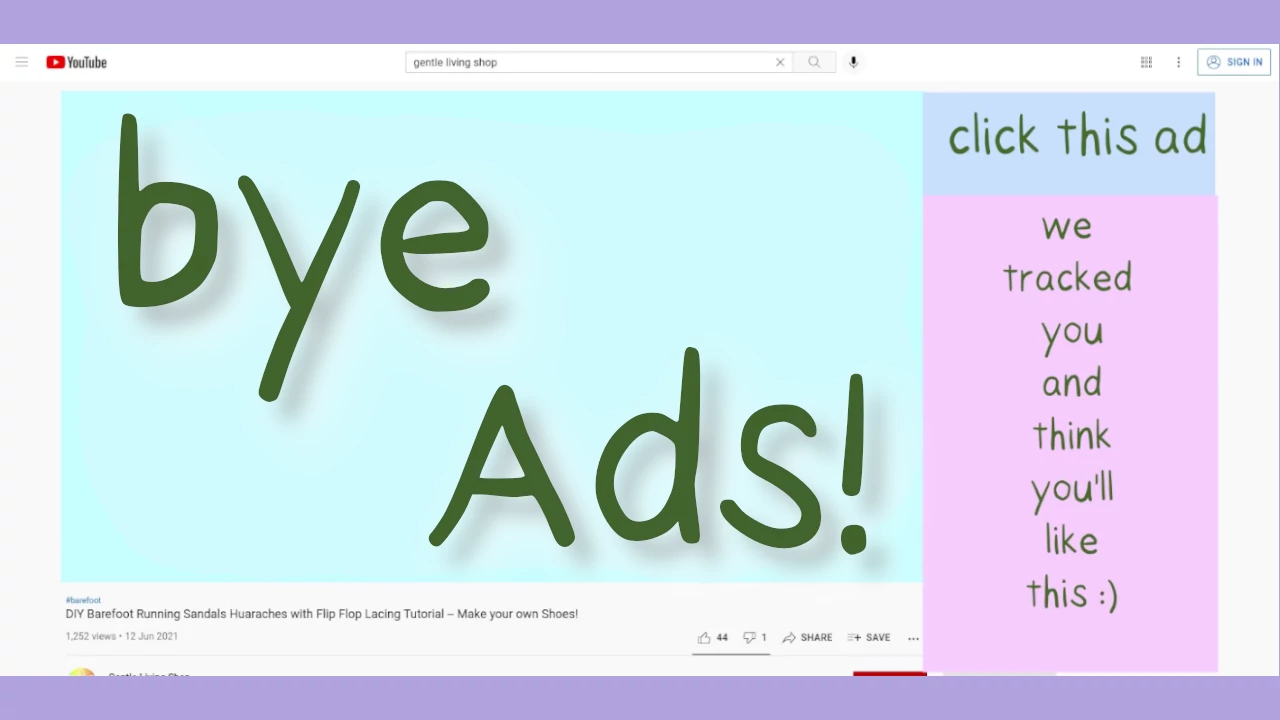 youtube interface the says 'Ad!' and 'click me's