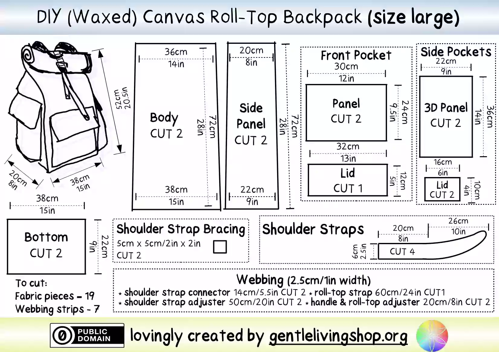 size small canvas backpack simplified sewing pattern