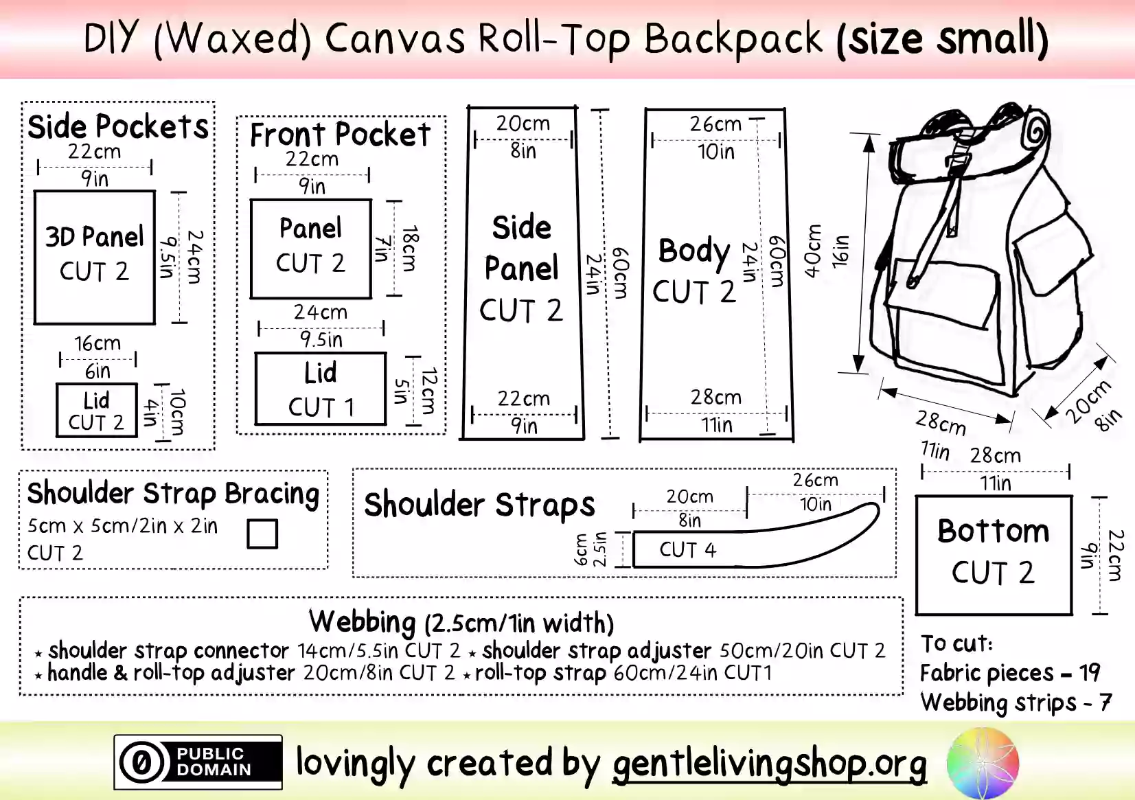 size small canvas backpack simplified sewing pattern