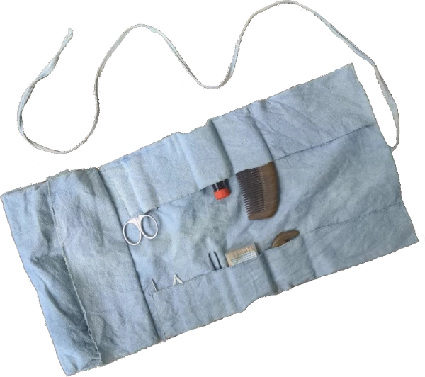 indigo roll-up pouch laying flat